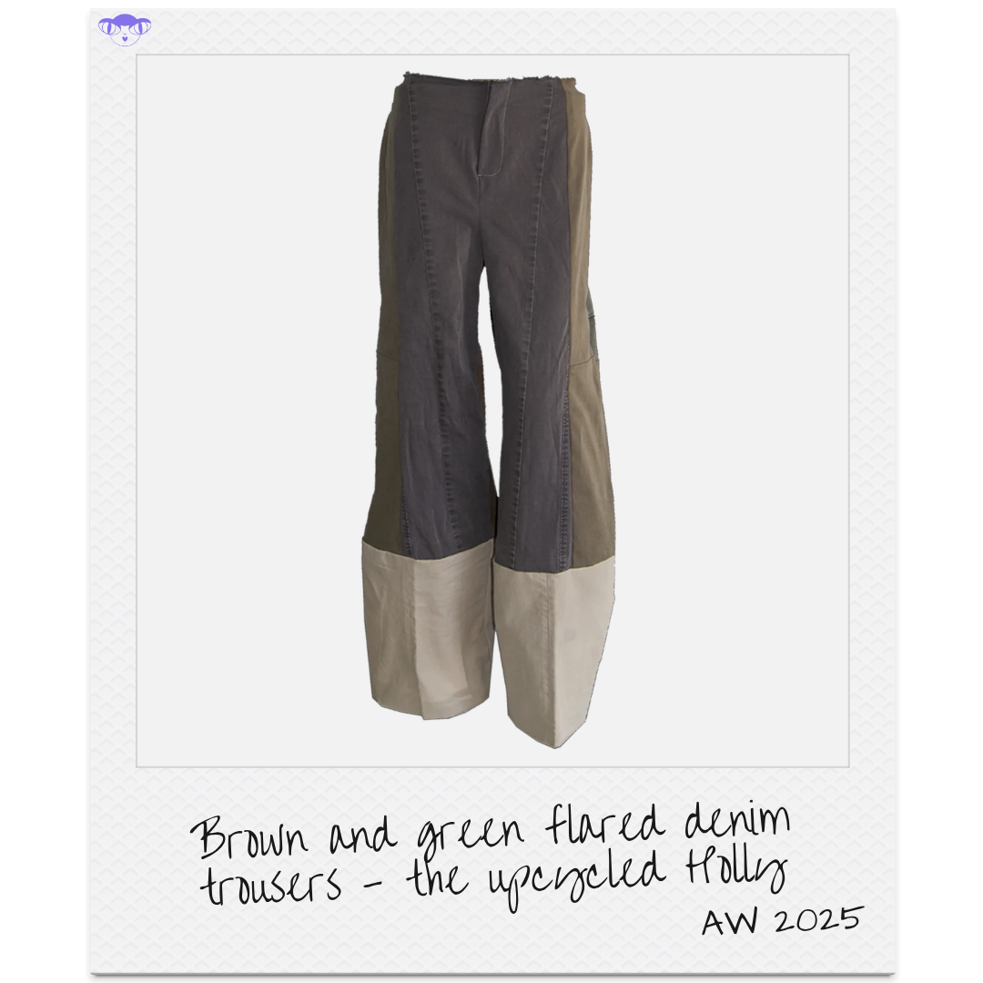 Brown and green flared denim trousers - the upcycled Holly