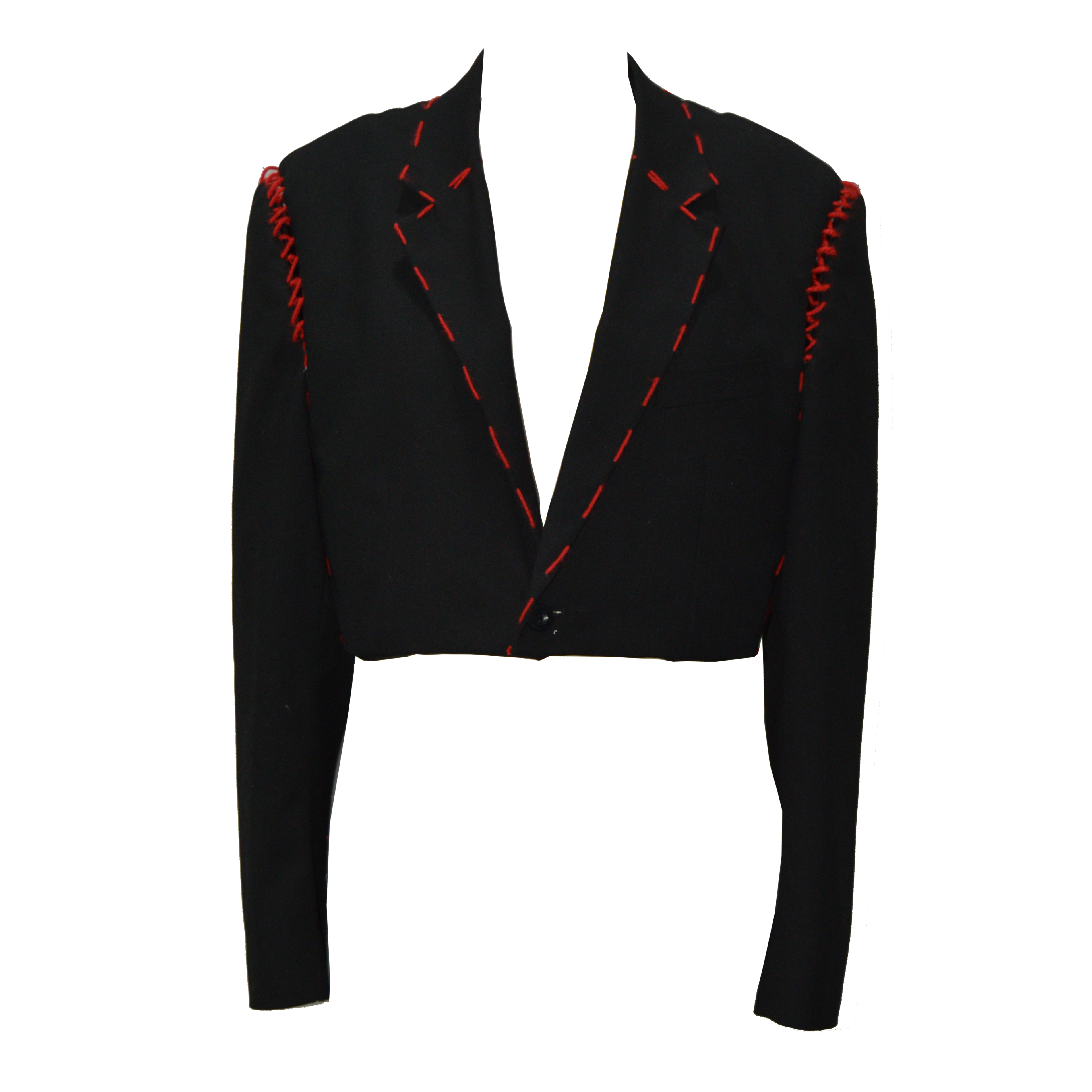 Short black blazer jacket with red embroidery - the upcycled Mathilde.