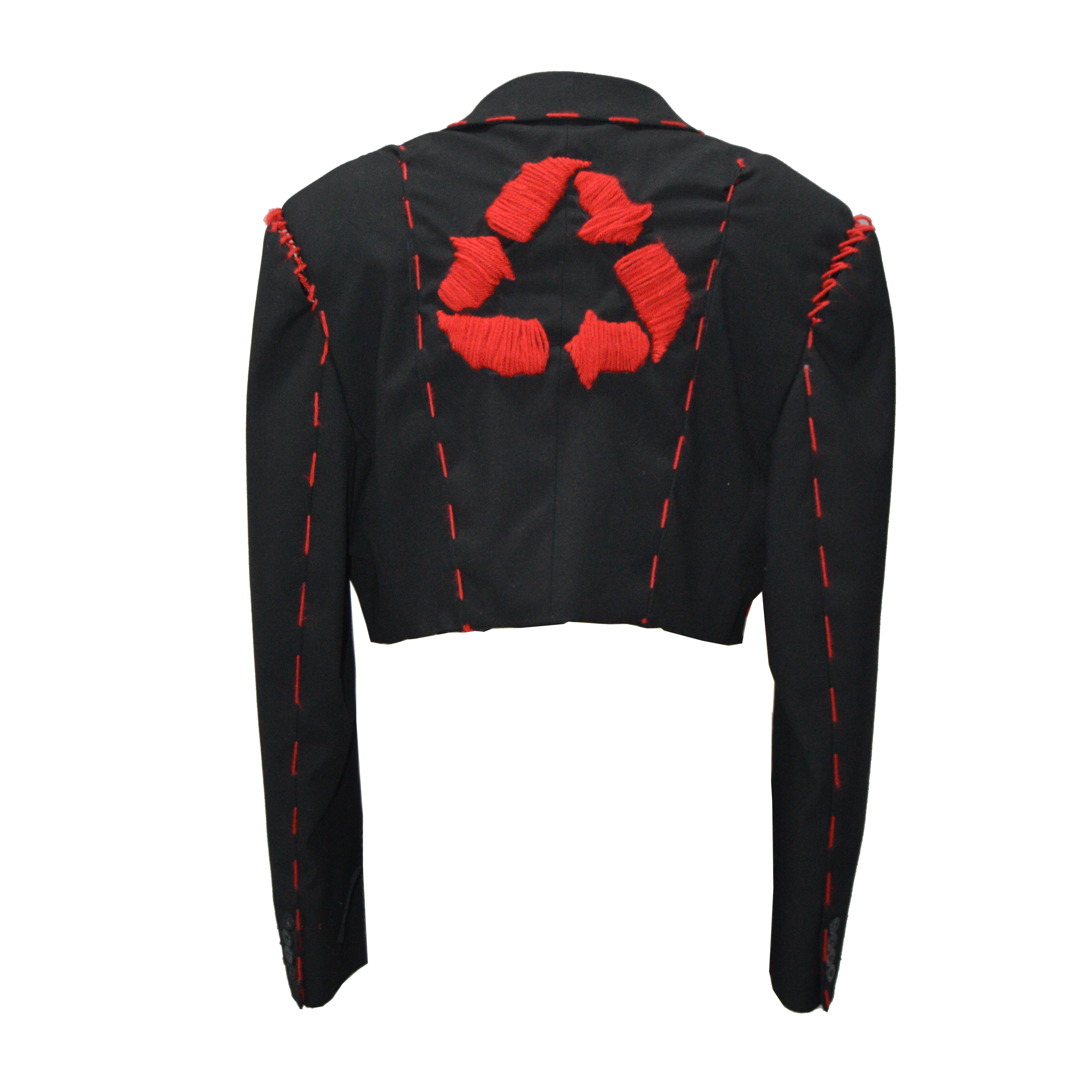 Short black blazer jacket with red embroidery - the upcycled Mathilde.