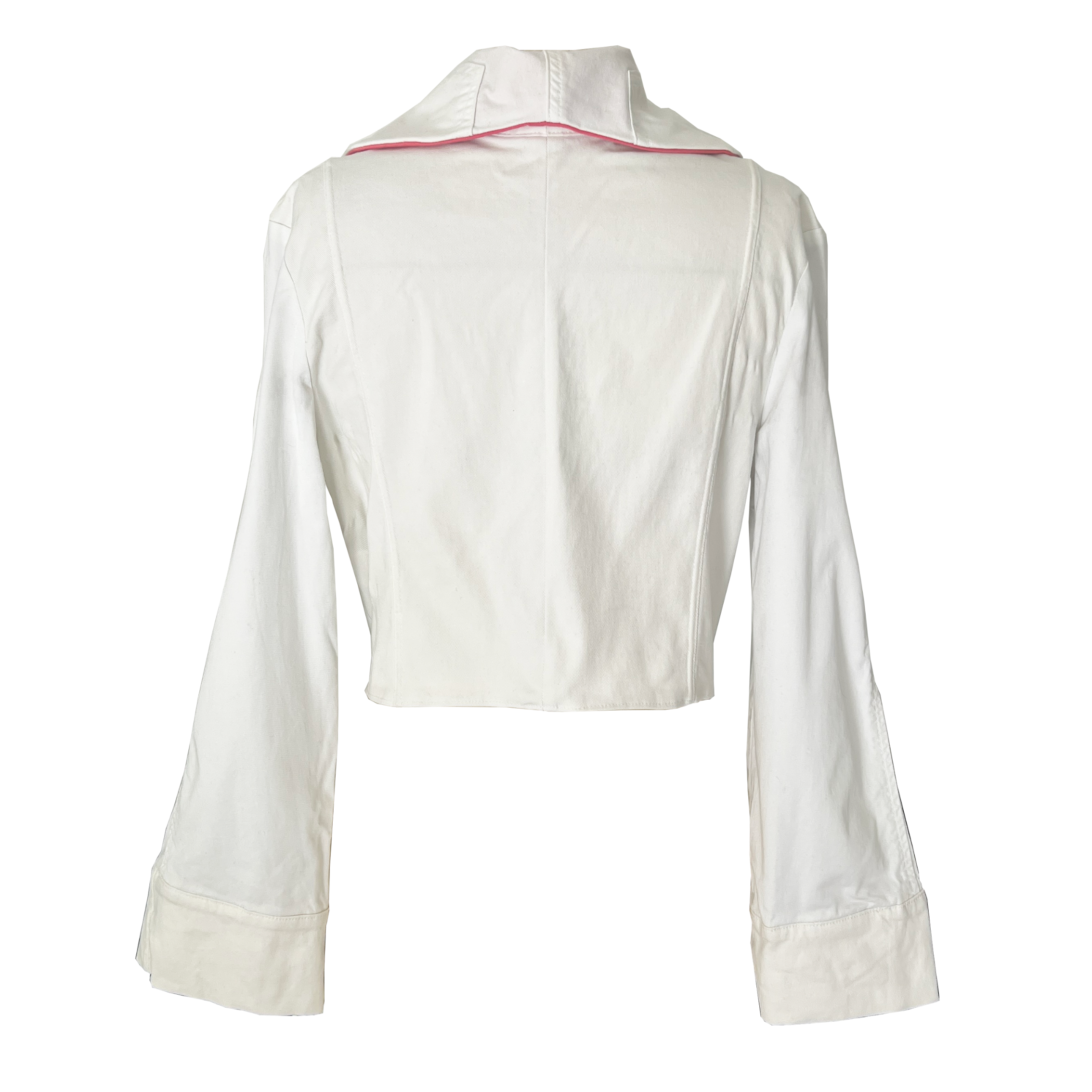 upcycling veste blanche marque indépendante Specimen studi0, made in Portugal- avec doublure rose