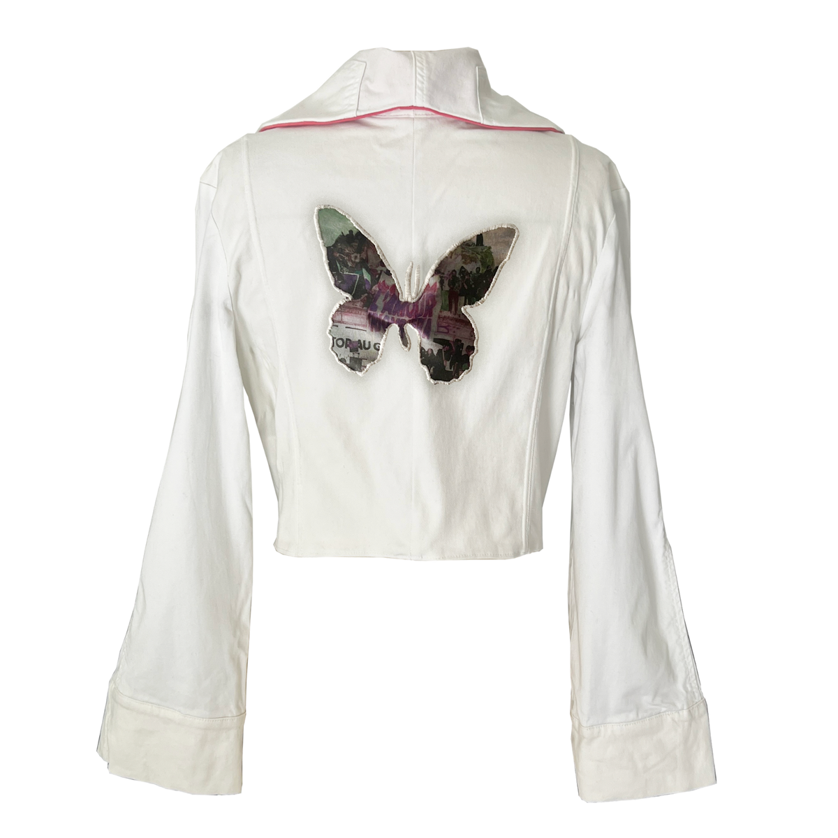 Veste courte rose blanc denim - l'upcyclée Barbara