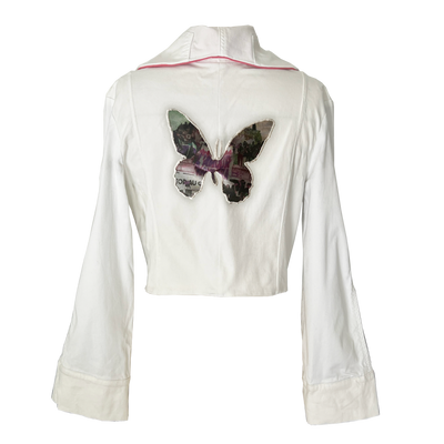 Pink and white denim short jacket - The upcycled Barbara